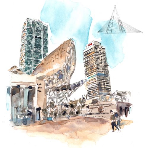 Clase de sketching: Vila Olímpica con 3 puntos de fuga