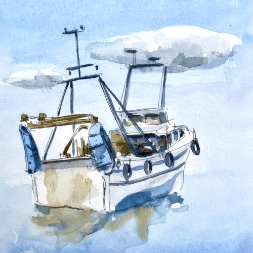 Clase de sketching "Barcos y reflejos en el mar"